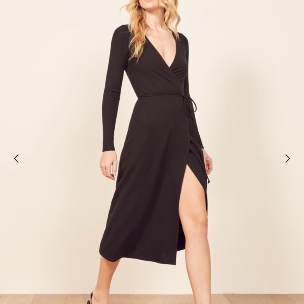 🌟nwot Reformation Maurice wrap dress in Black - Picture 2 of 5